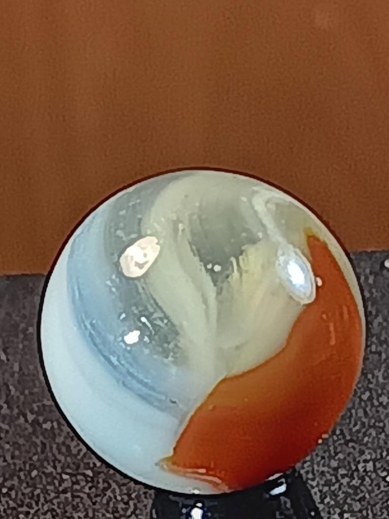 5/8″ Vitro Cherry Red Patch Wispy White on Clear Near Mint Serious Marble B233