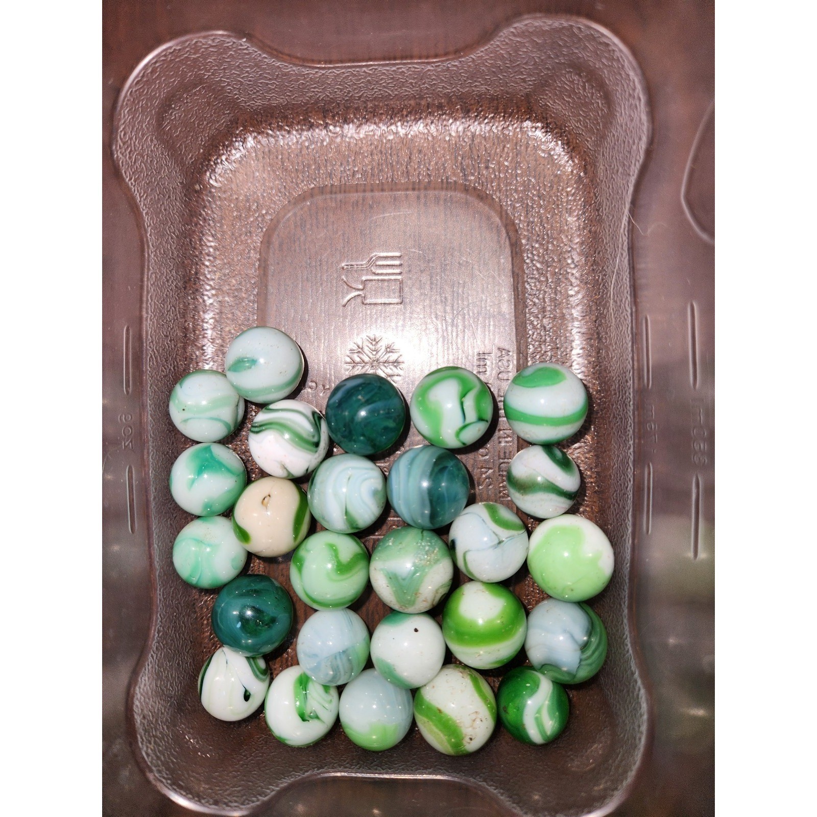 25 Vintage Glass Marbles LOT of Green White Blue and Brown #D
