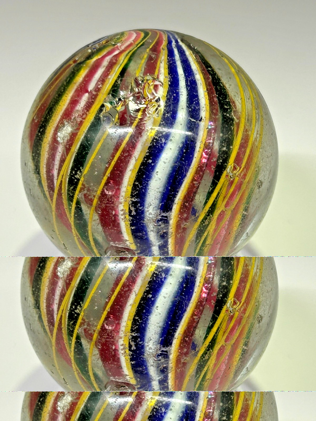 Antique German Handmade Divided Core Jelly Ribbon Marble 1-45/64″ NM+ E3.22
