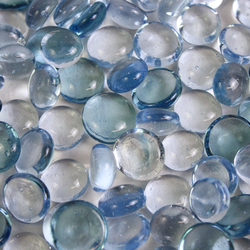 Lot Of 156 Unbranded Matching Clear Blue Glass Stones/Pebbles Iridescent Ovals
