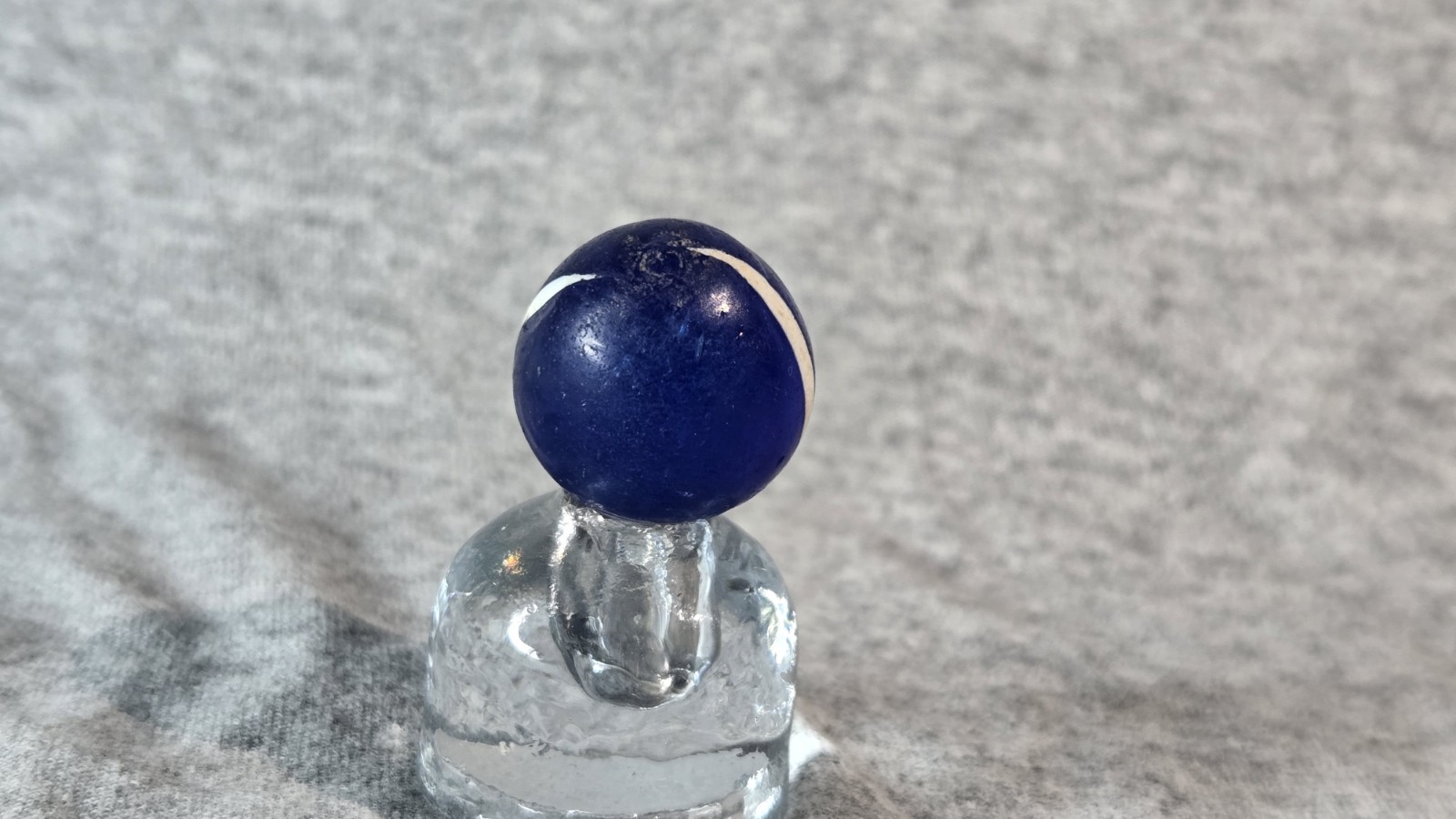Handmade German Marble – Translucent Blue with Two White Stripes Vintage #001