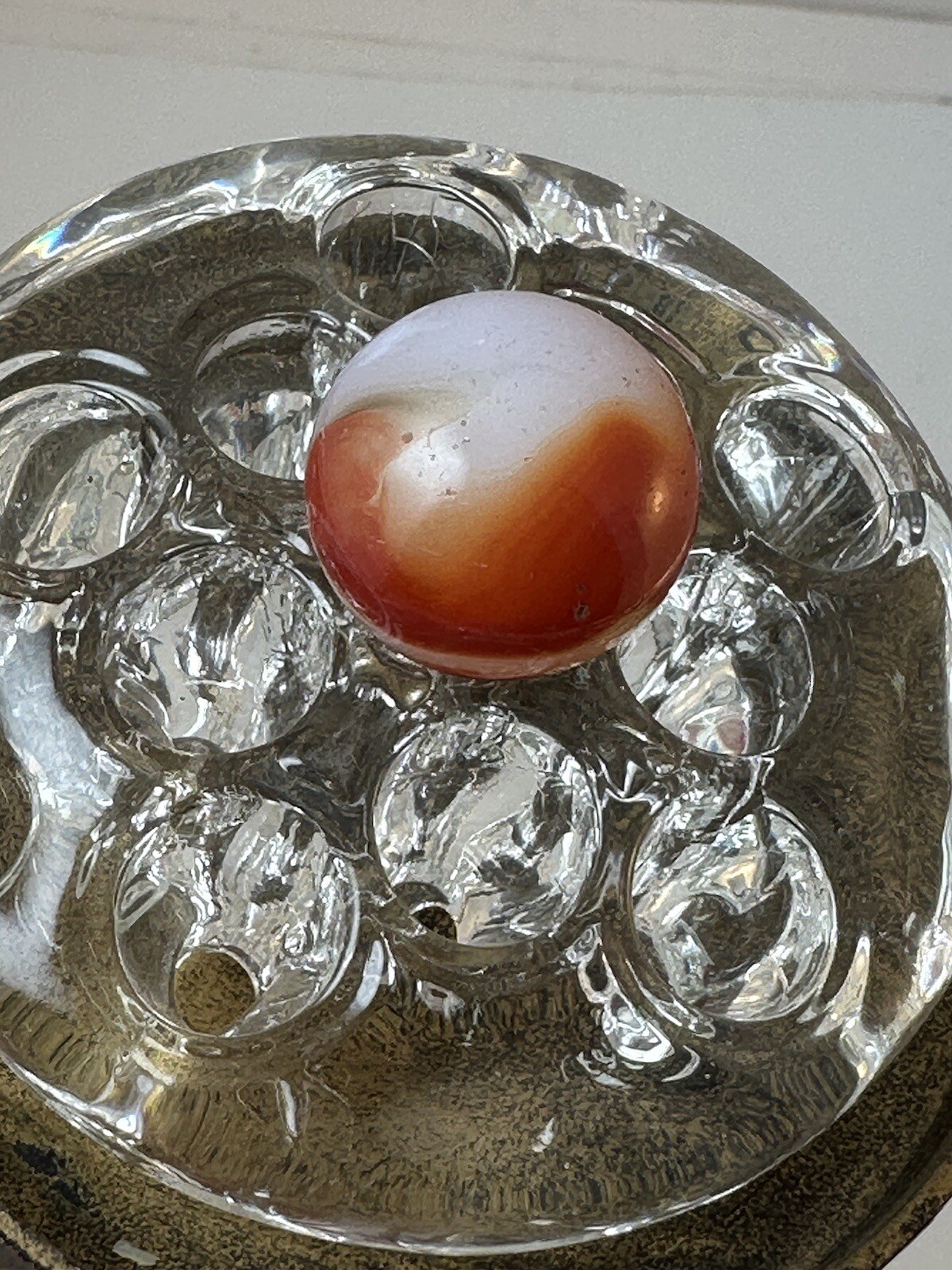 85/128 RED, BROWN & OPAQUE WHITE SHOOTER MARBLE SMOOTH