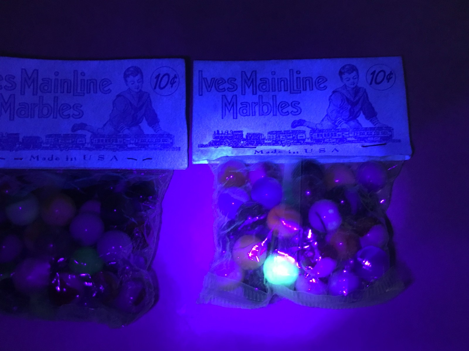 2 Ives Mainline Marbles NOS Bag Toy Glass Lot Original Wrap ZA13 Reactive Glow
