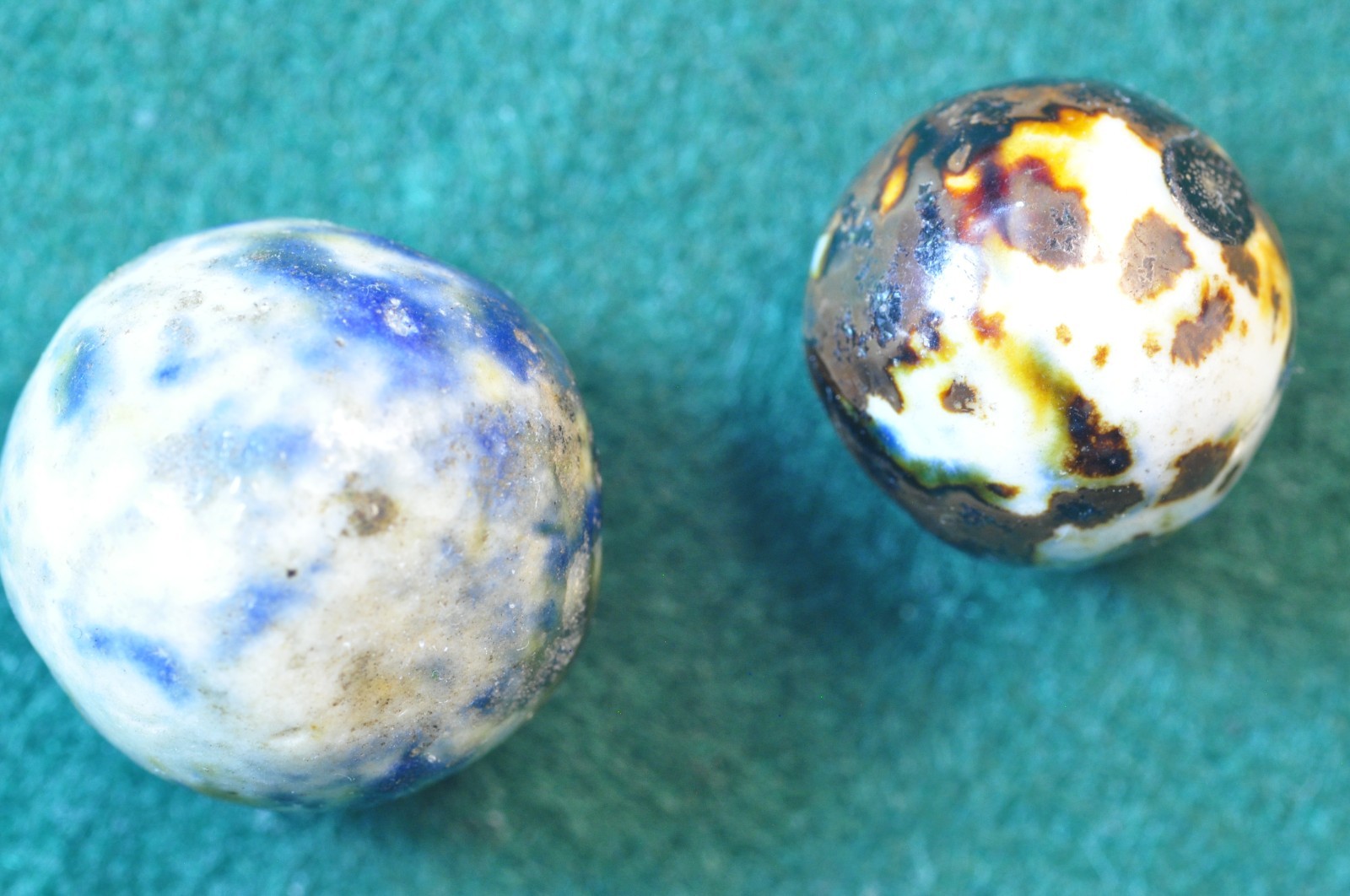Antique German Fancy Bennington Victorian Era – 2 Clay Marbles .740″ & .61″