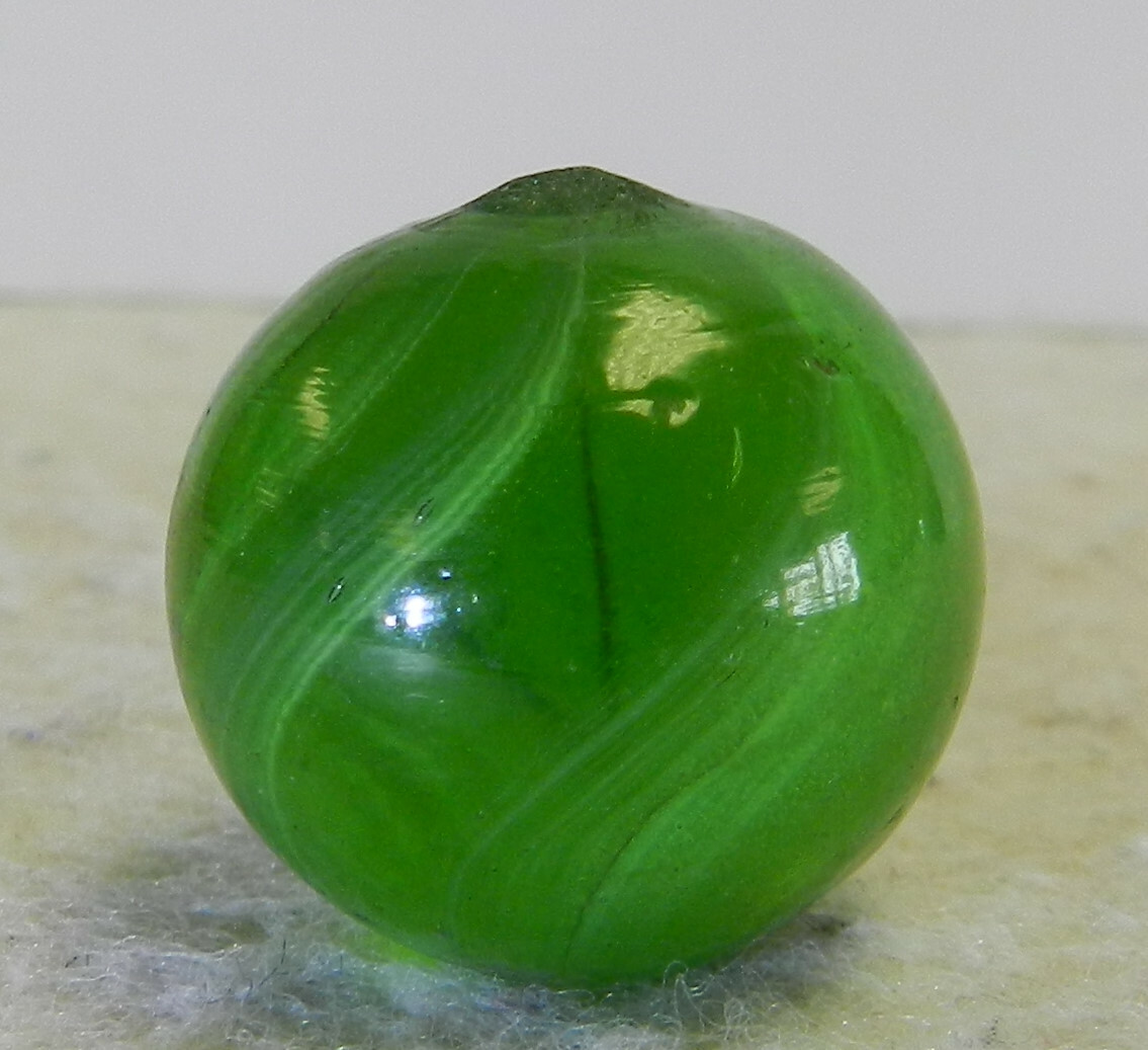 #12931m Large .83 Inches Vintage German Handmade Green Glass Swirl Marble