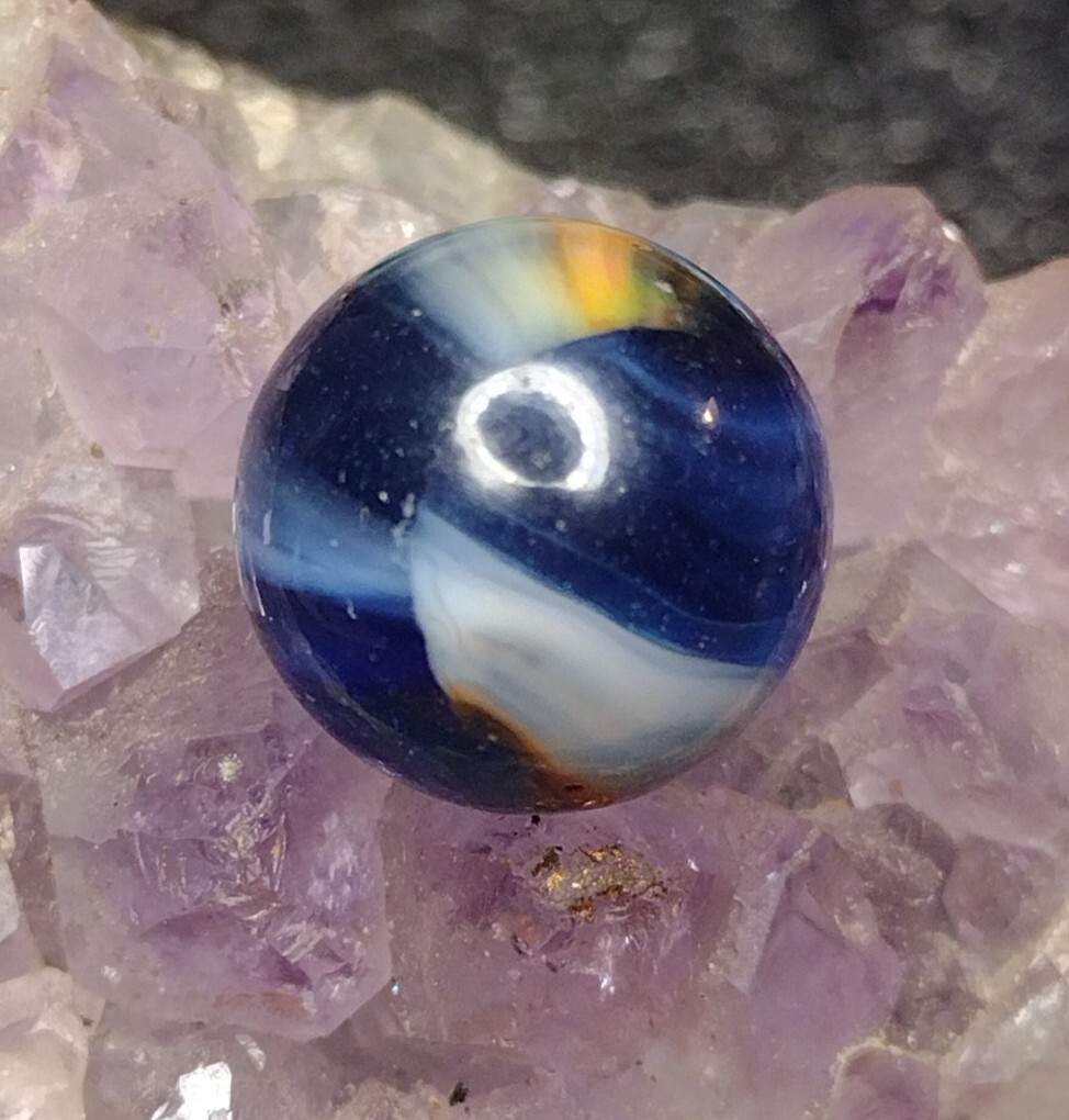 SWEET Blue & Orange & White MCR RAINBO PELTIER Kokomo ? NM- Vintage Marbles .57″