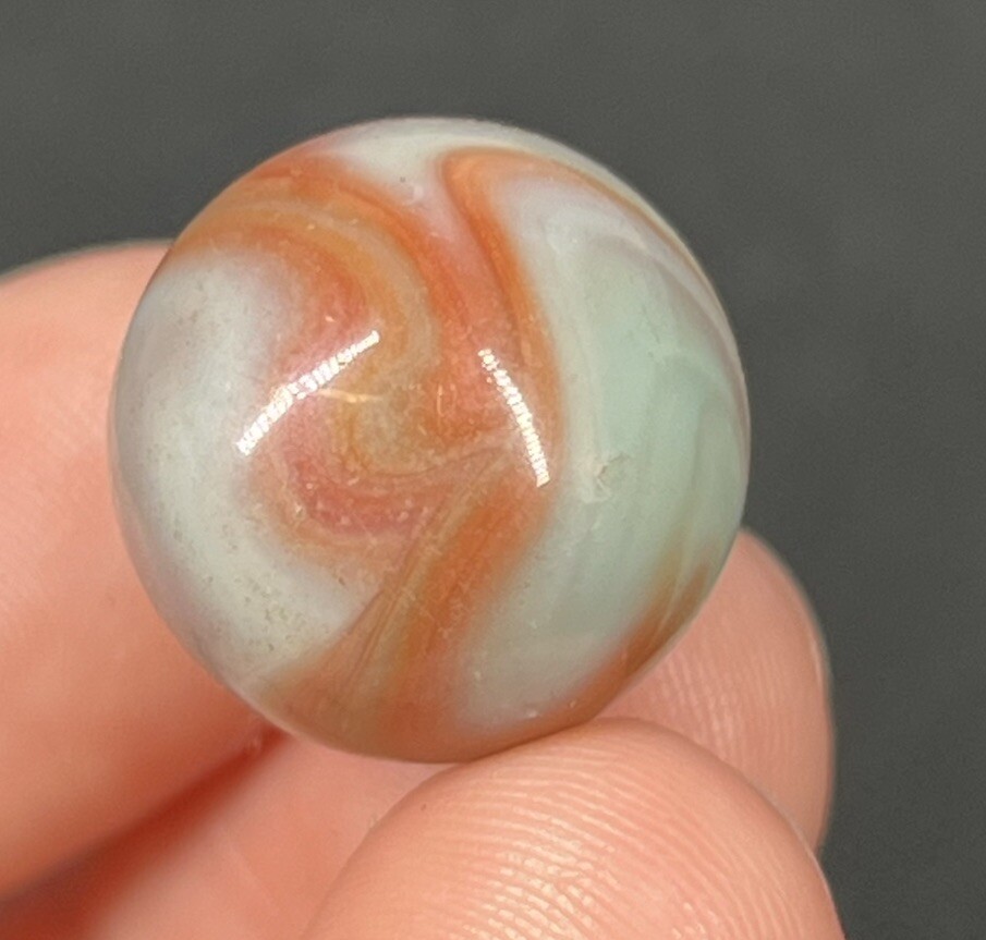 Vintage Agate Christensen Peltier Art Glass Swirl Marble .6” Muddy Green