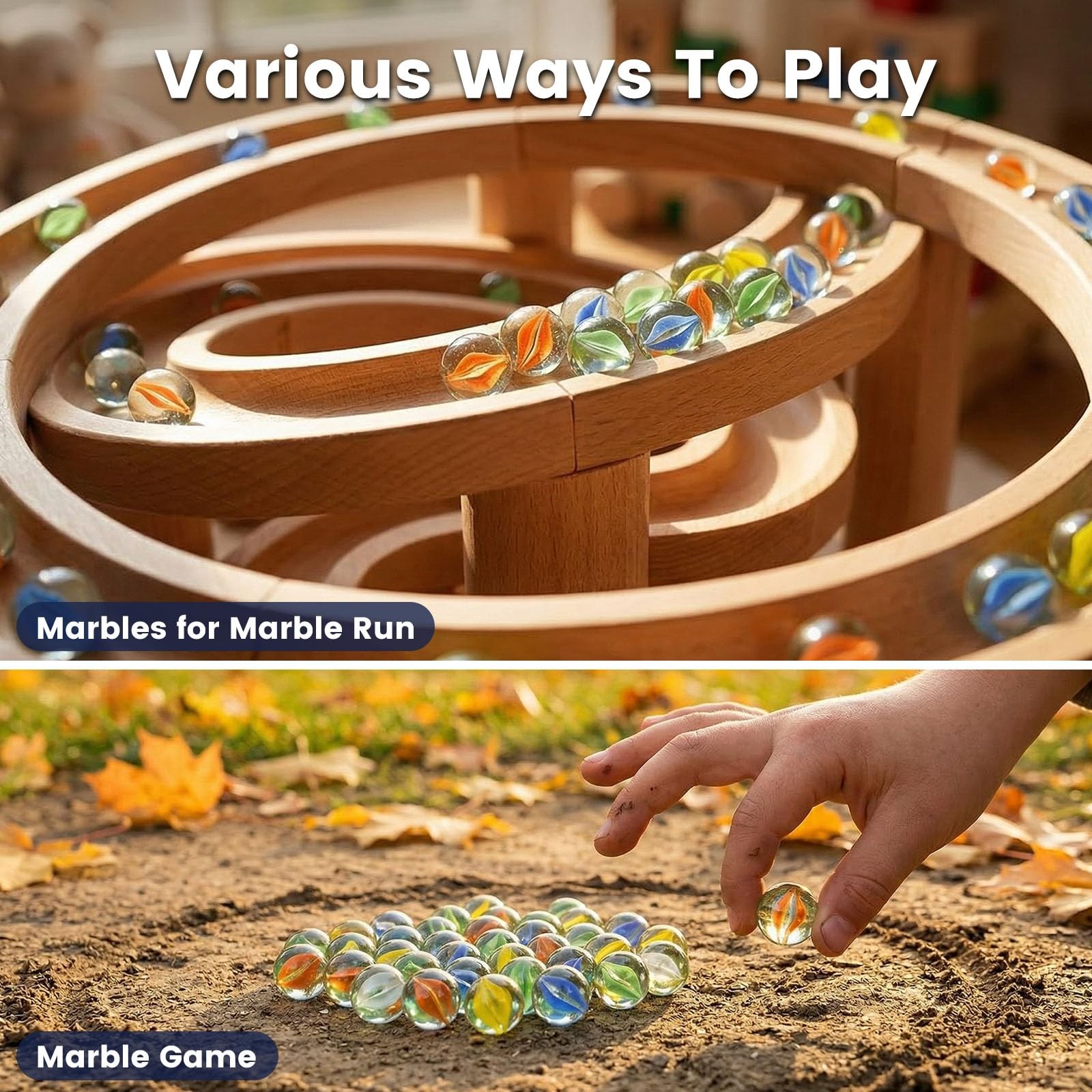 LovesTown 60PCS Glass Marbles Bulk, for Kids Marble Games DIY Medium, Multi