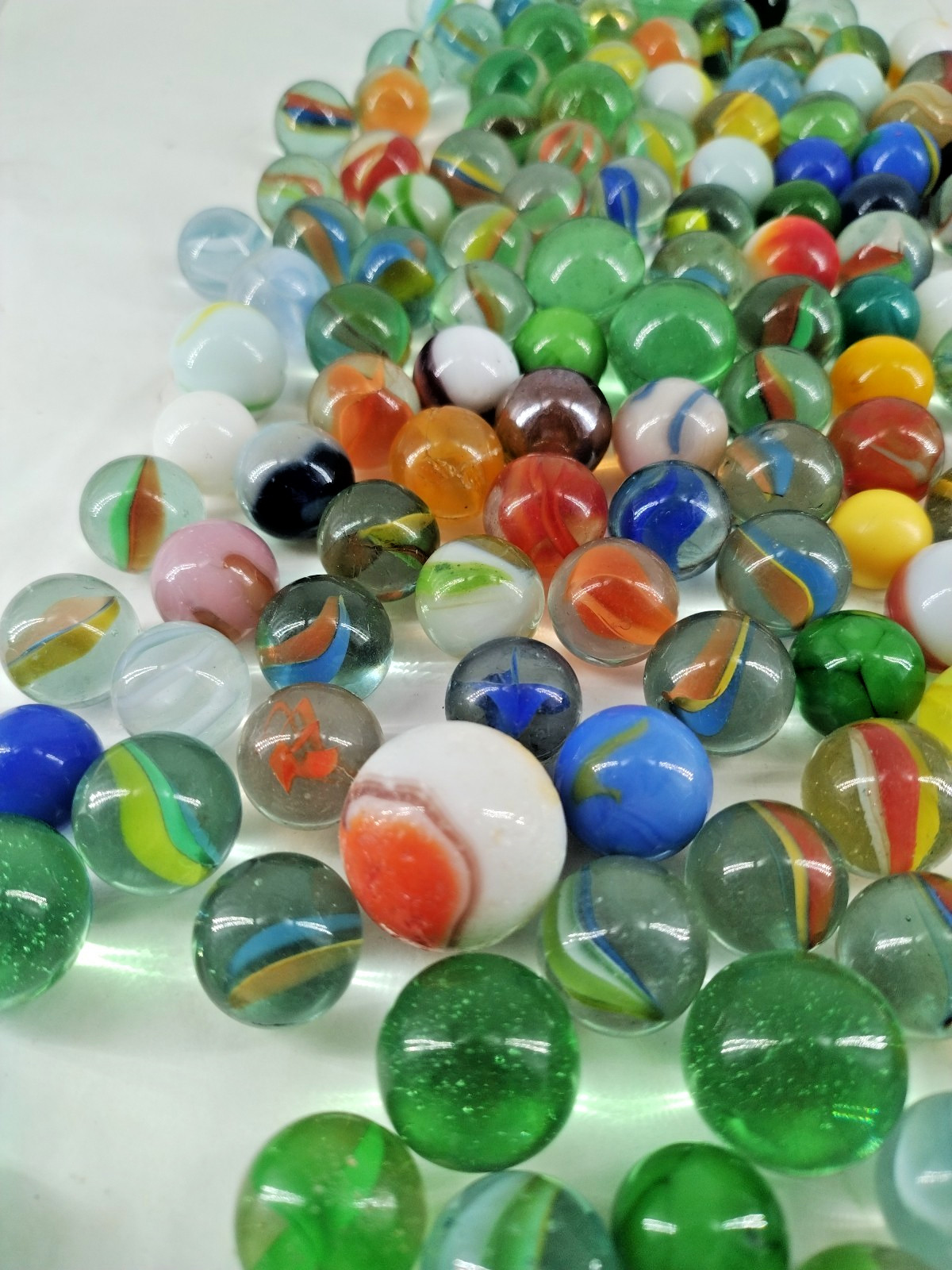 Vintage Glass Marbles In Vintage Jar 1 LG Shooter & Several Smalls 2.7lb. B2