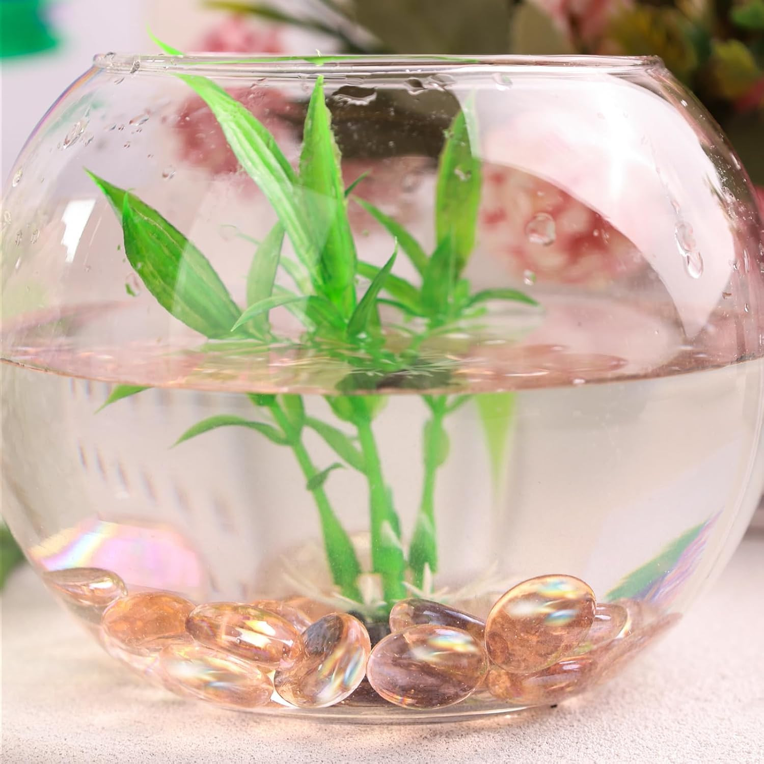 1LB Flat Glass Marbles, Champagne Decorative Marbles for Vases Aquarium Pebbles