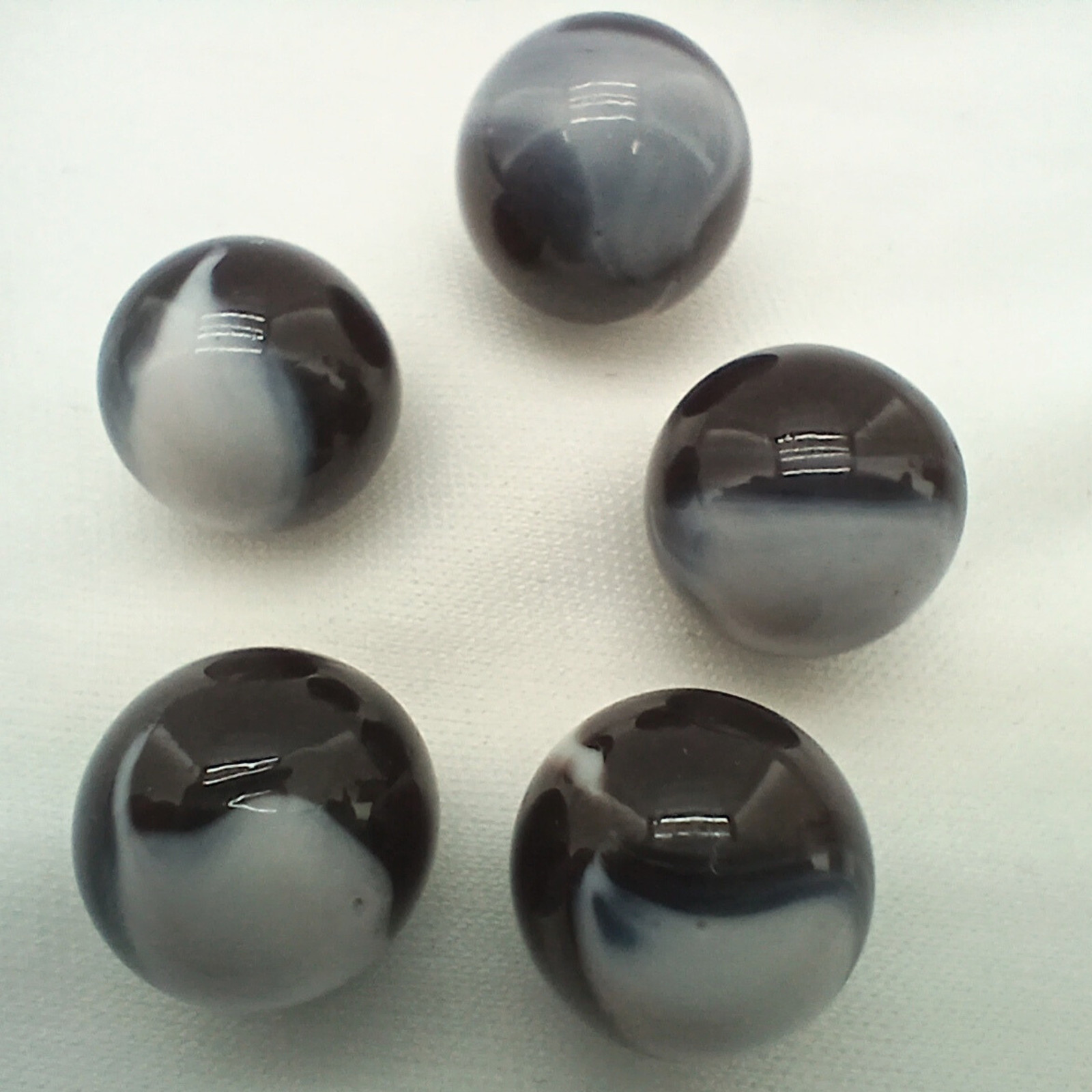 Lot of 5 Black and White Swirl Shooter Marbles Glass Collectibles Vintage Style