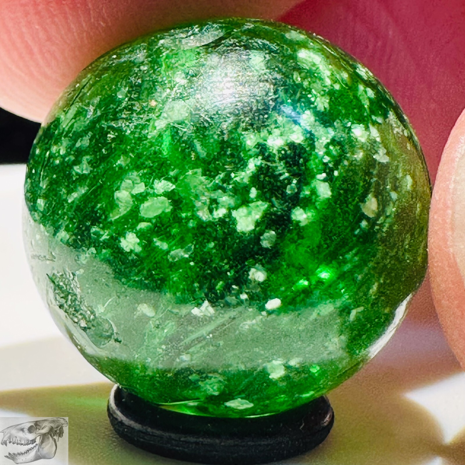 Handmade Green Mica Marble, 11/16 inch, Near Mint, 1860-1920, Germany, S835