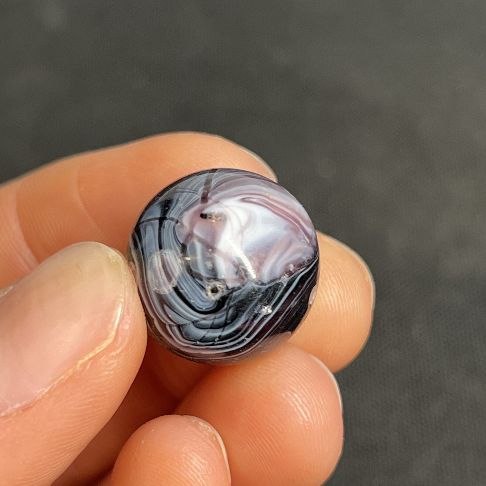 Vintage Akro Agate Peltier Christensen Glass Purple Black Swirl Marble 0.68”