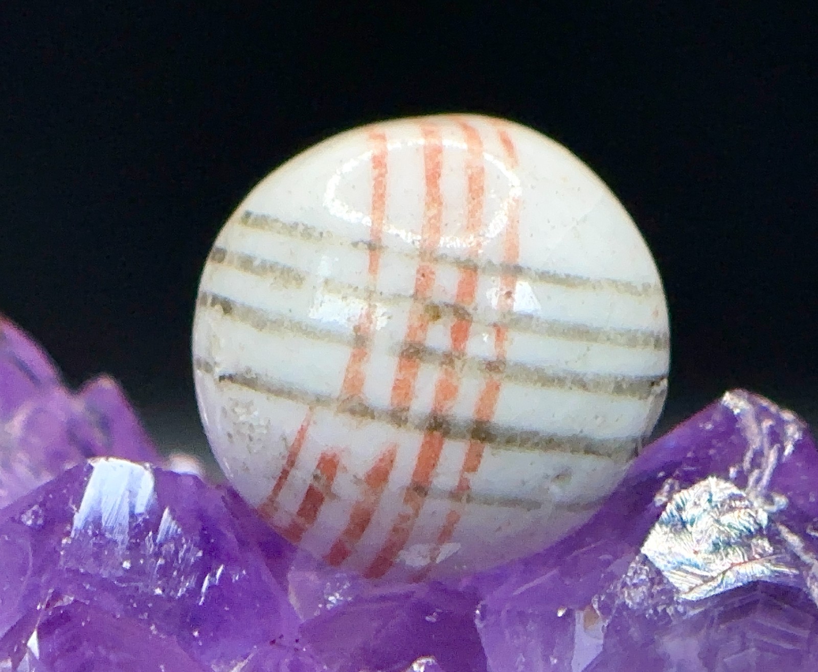 Antique Vintage German Handmade Glazed China Marble Painted Stripes/Lined – .69″