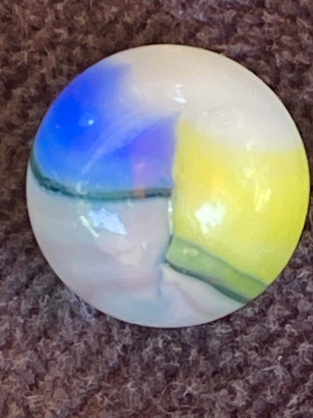 vintage vitro agate marble King Yellow Blue Lavender Patch Swirl 5:8