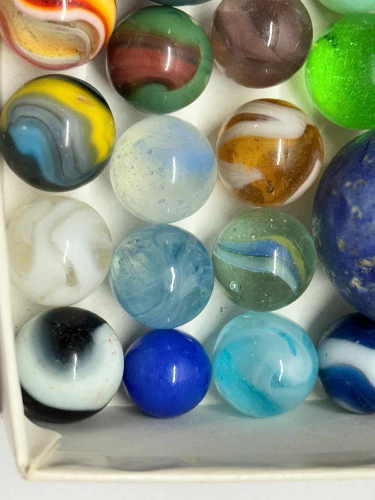 Bag of Vintage Antique Marbles – Clay, Glass Flame Swirl Corkscrew Patch