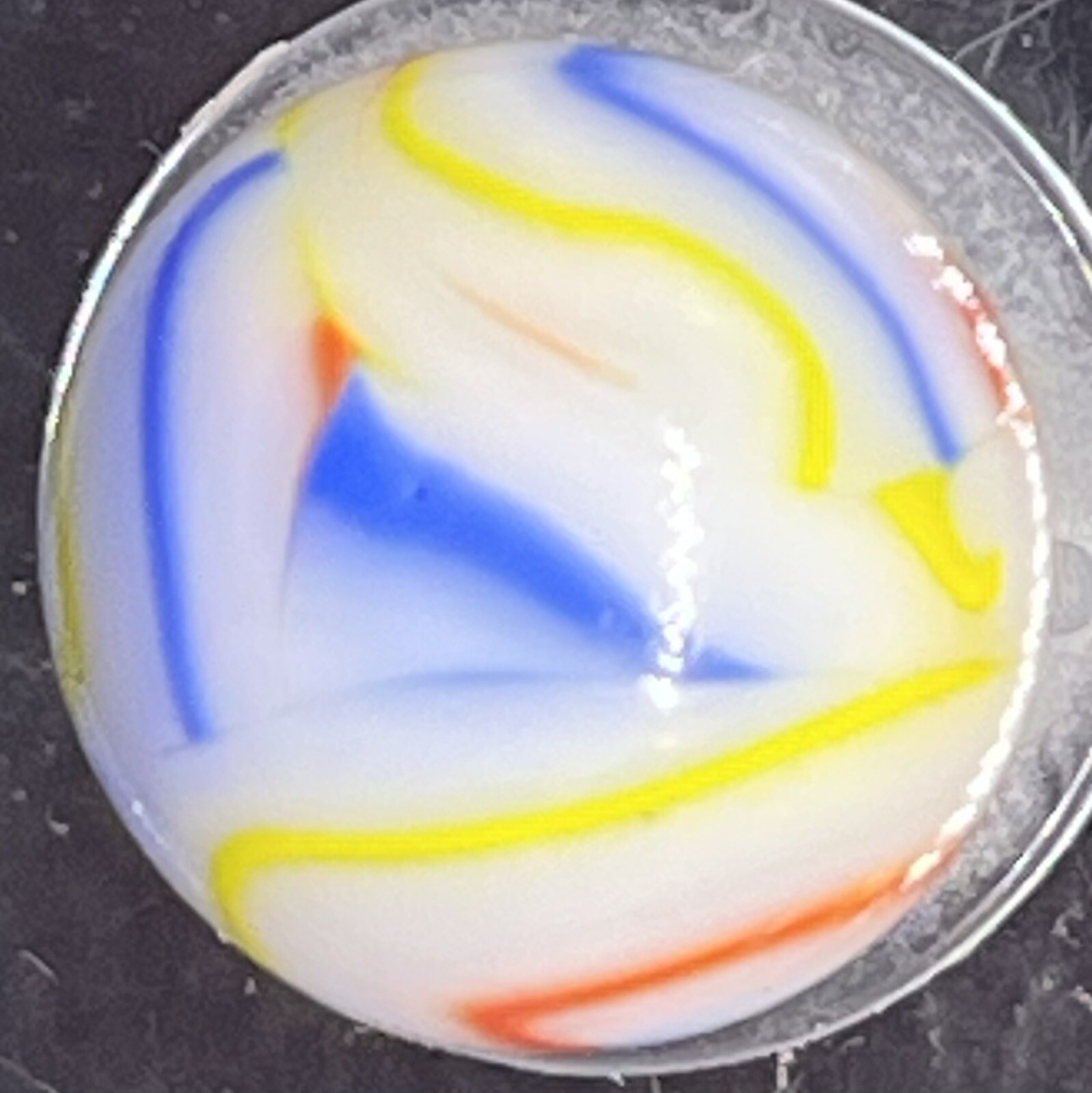 Abstract Vacor “Picasso” Swirl Glass Marble ~5/8” – White, Blue, Yellow, Red (2)