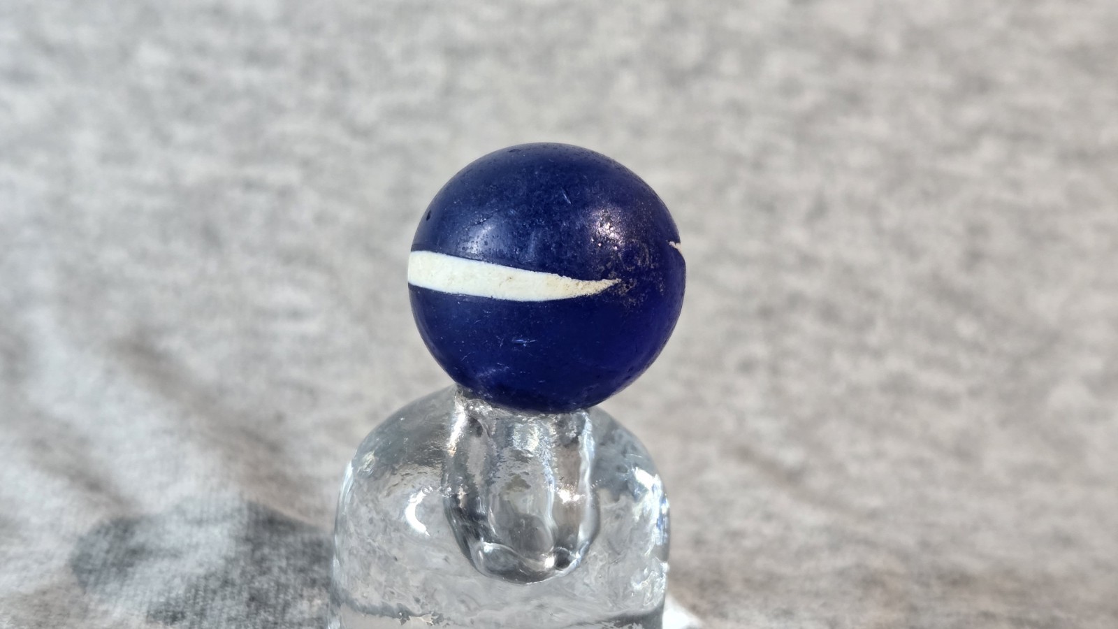 Handmade German Marble – Translucent Blue with Two White Stripes Vintage #001