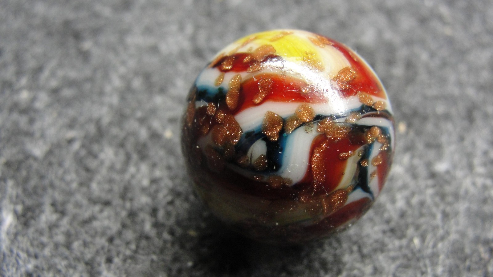WVMCC marble covered in GOLD LUTZ w/ blue aventurine made 4/26/11 j12b