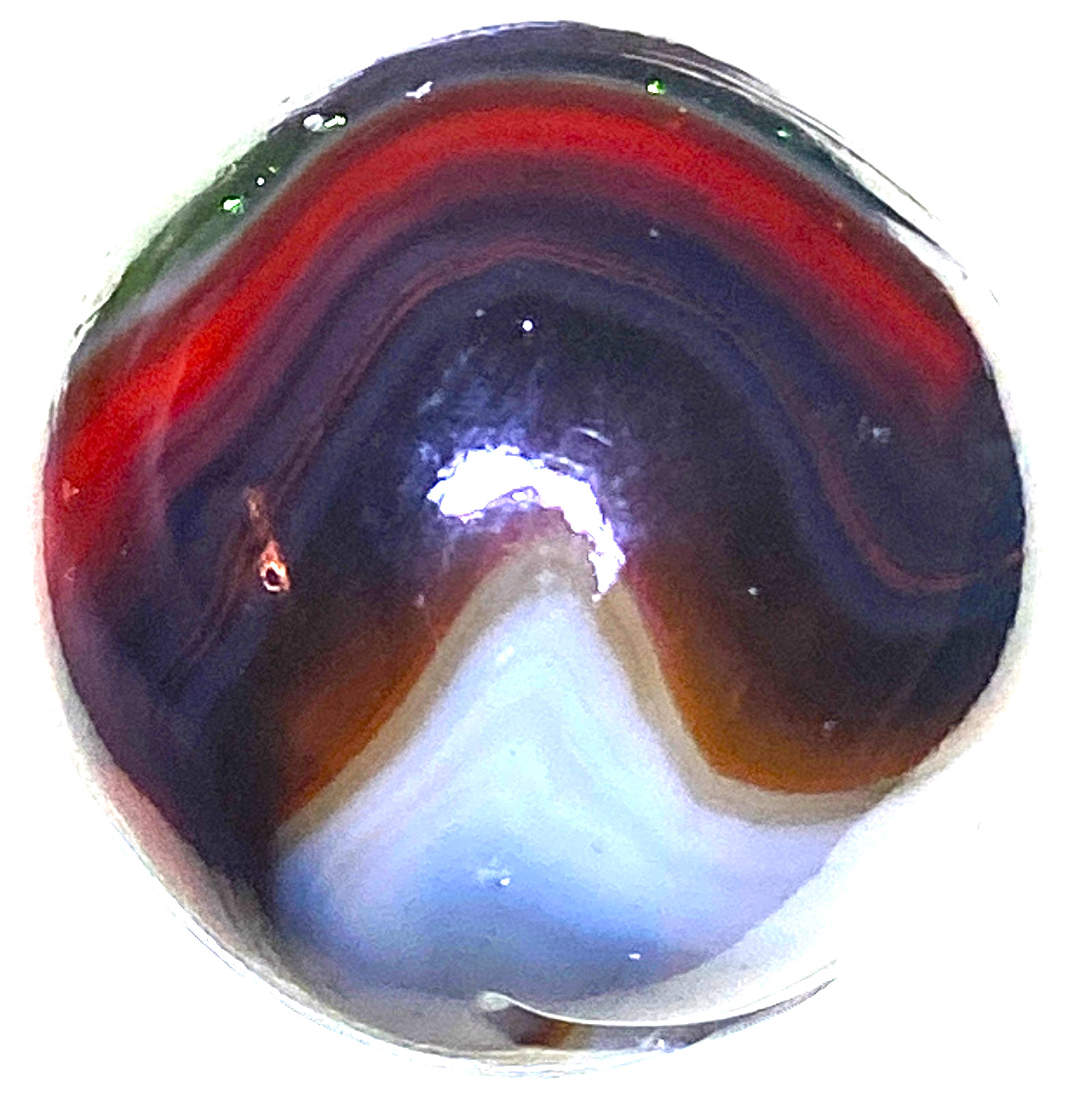 WOW AVENTURINE & GLAZED CANDY APPLE GLASS SWIRLED SHOOTER .69″ MZ141