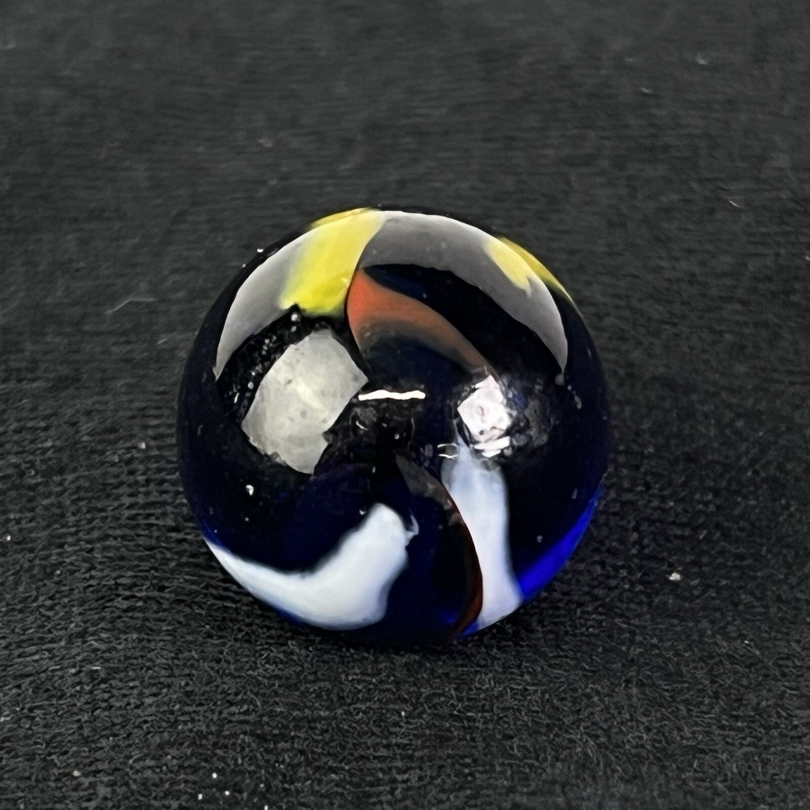 Vintage Akro Agate Peltier Art Swirl Glass Marble .64” Blue Yellow White Brown