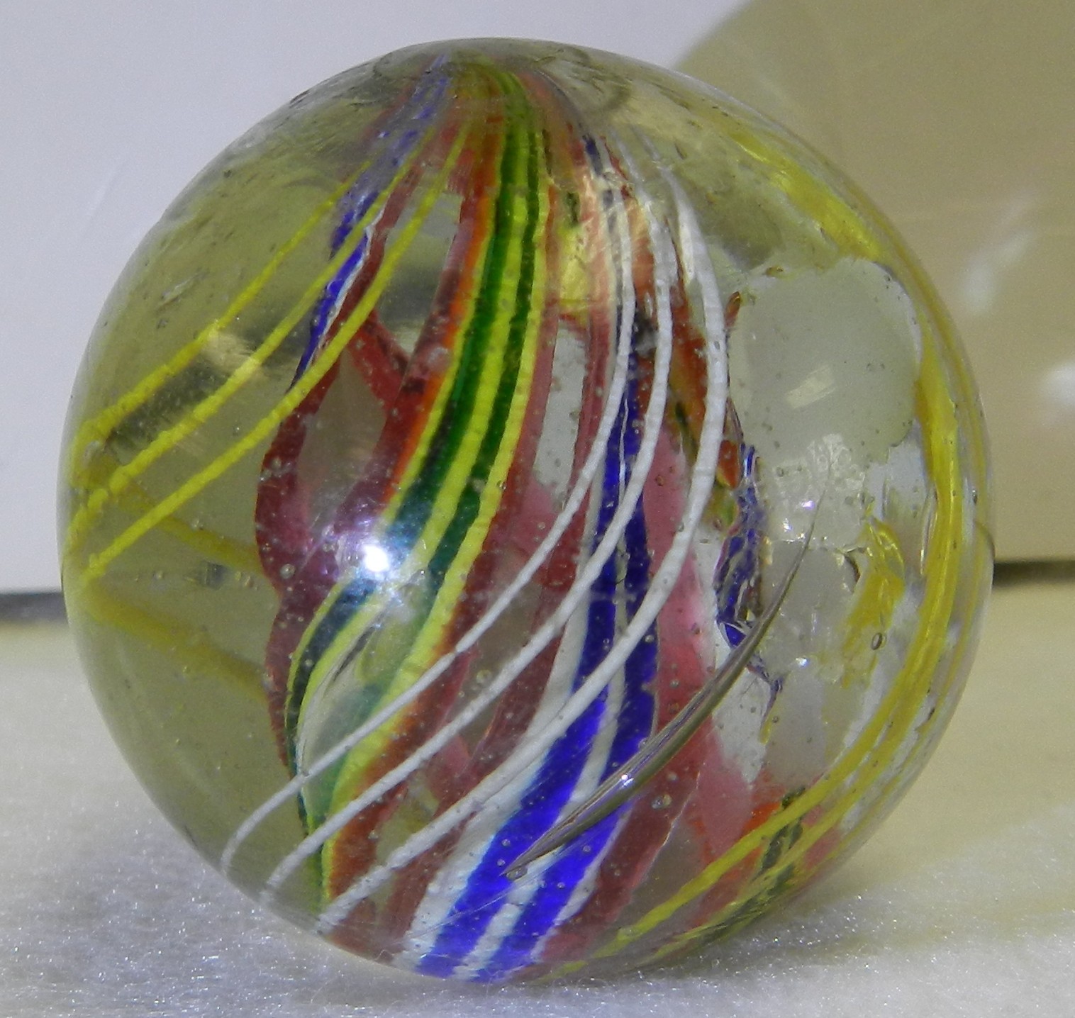 #20293m Nice 1.64 Vintage German Handmade Divided Ribbon Swirl Marble Mint Minus