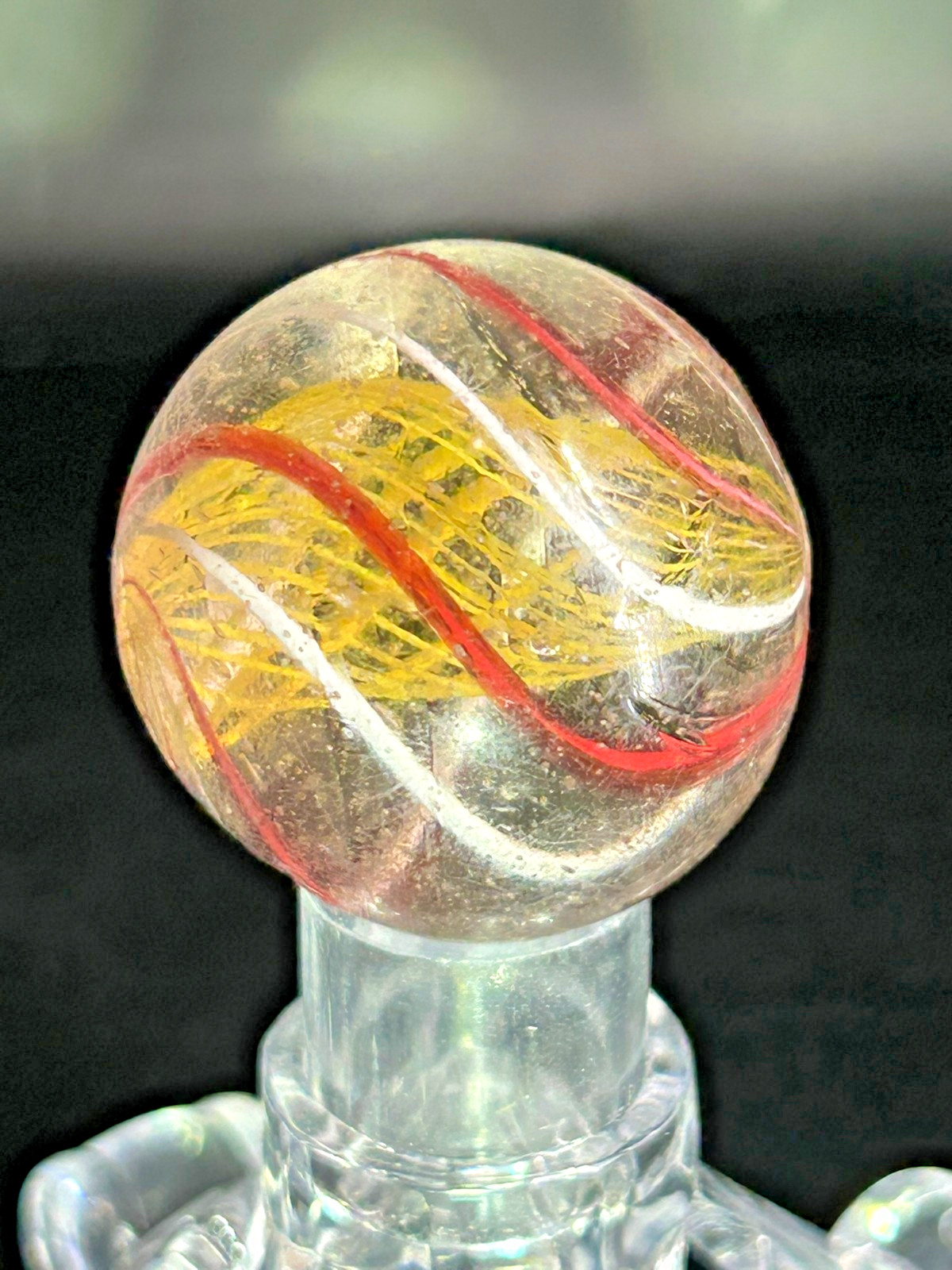 Antique Yellow Latticino Core Ribbon Swirl Marble 1-1/8″ Near Mint+ EA4