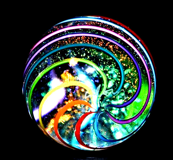 JAMESC ALLOWAY GLASS MARBLE/1.246″-DICHROIC 8 COLOR GLITTERBALL #424-WORLDWIDE