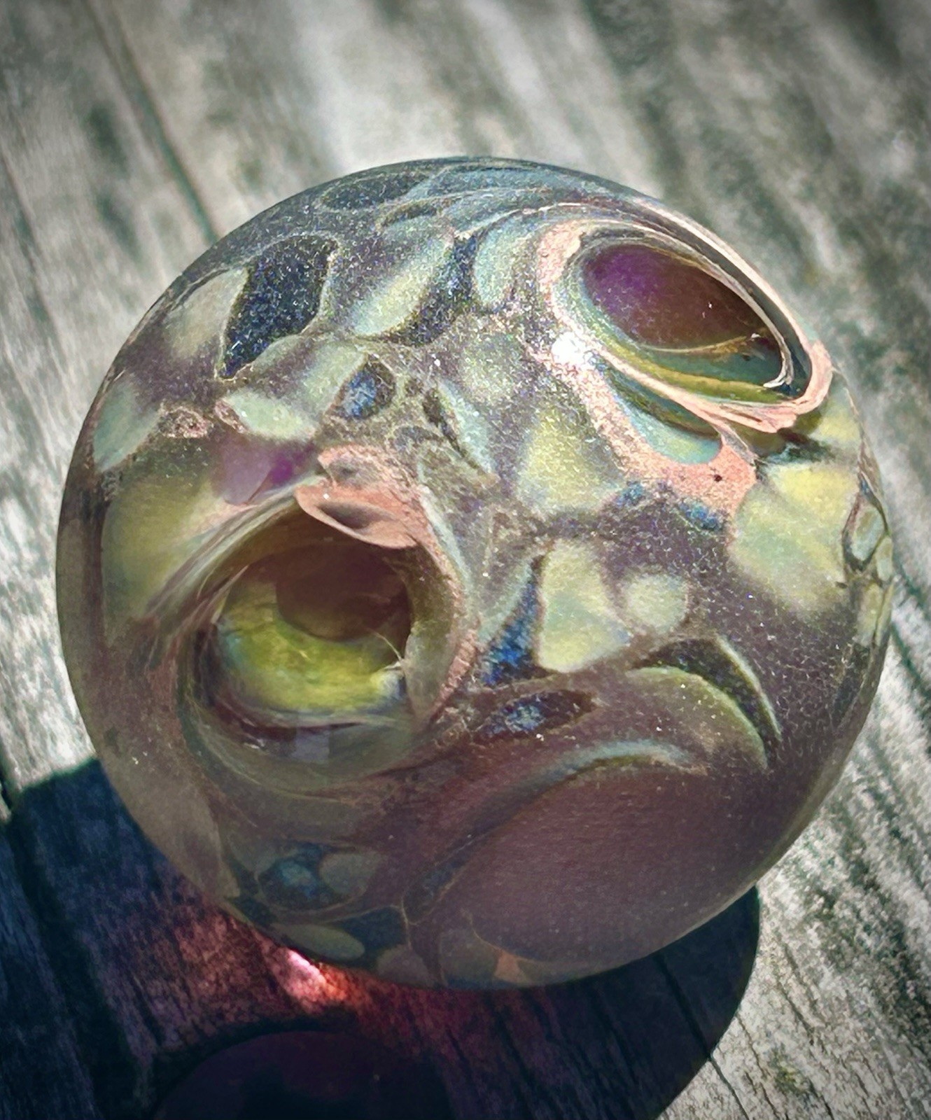 Hand Blown Sand Blasted Frosted Marble Boro Glass Art portal windows planet