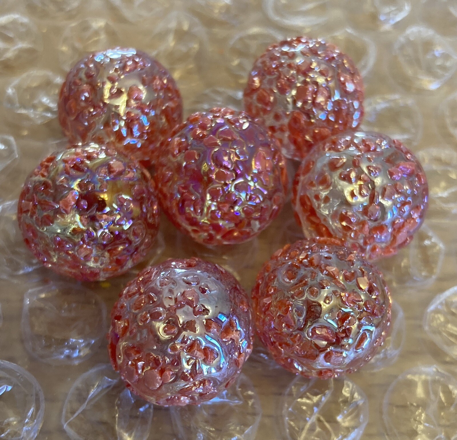 (7) Vacor Red Stardust Glass Speckled Outer Space Mega Marbles 5/8 Inch, New