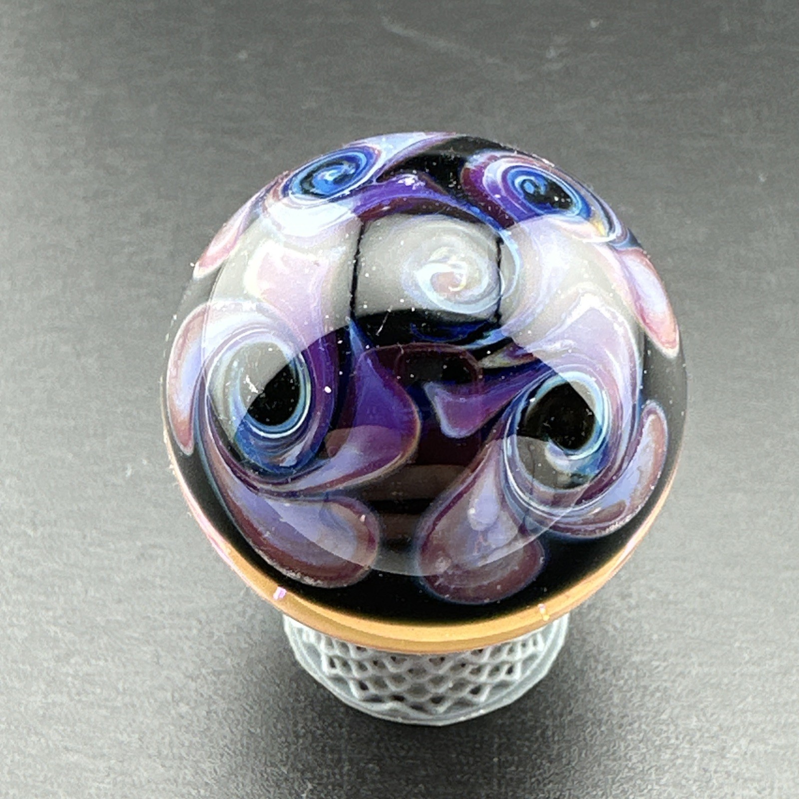Contemporary Handmade Art Glass Marble 1.12″ Fume Twist Swirl, Orange Gold Hues
