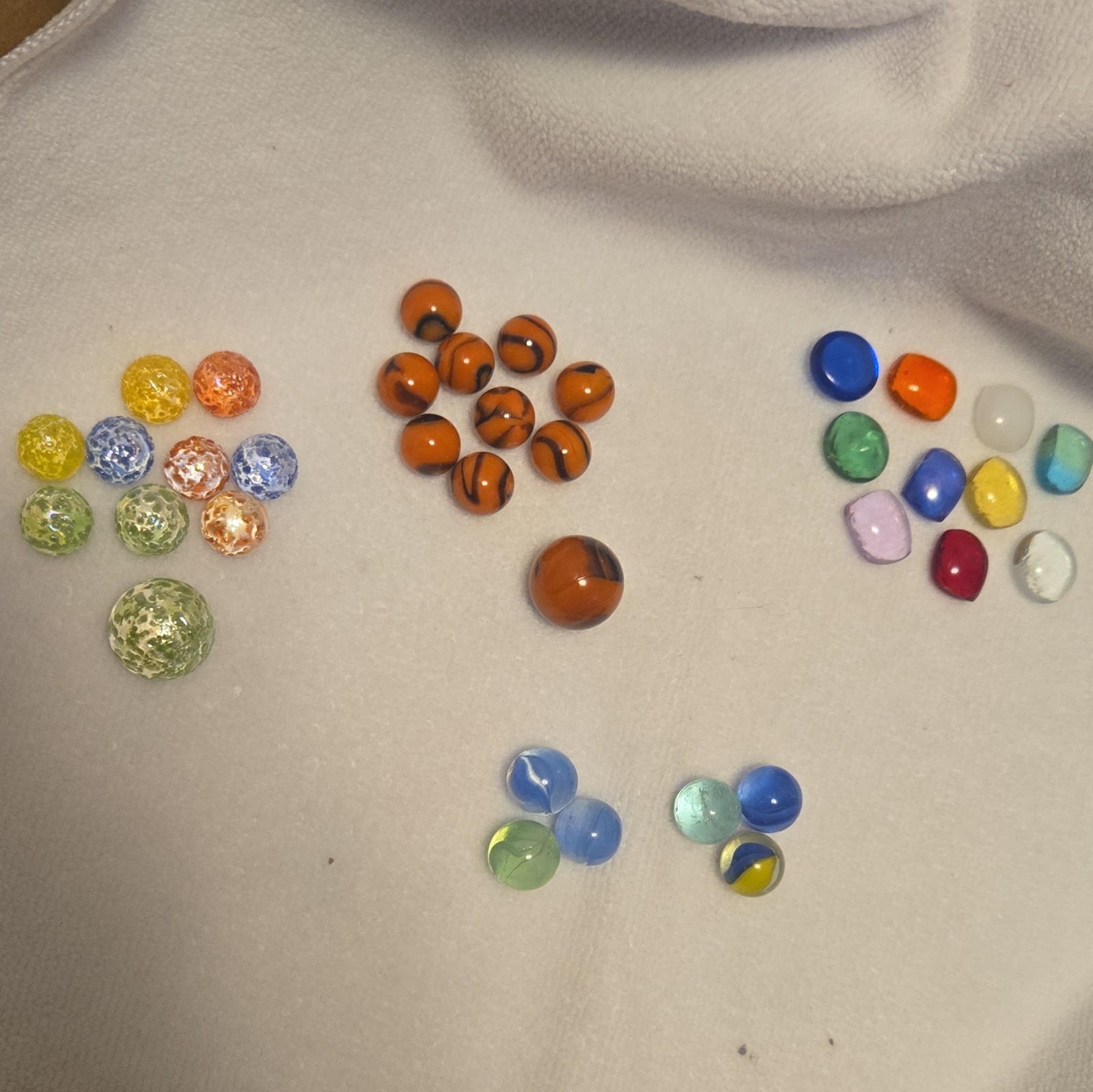 Assorted Glass Toy Marbles Lot Swirl Cat’s Eye Crackle Mixed Colors + Gems