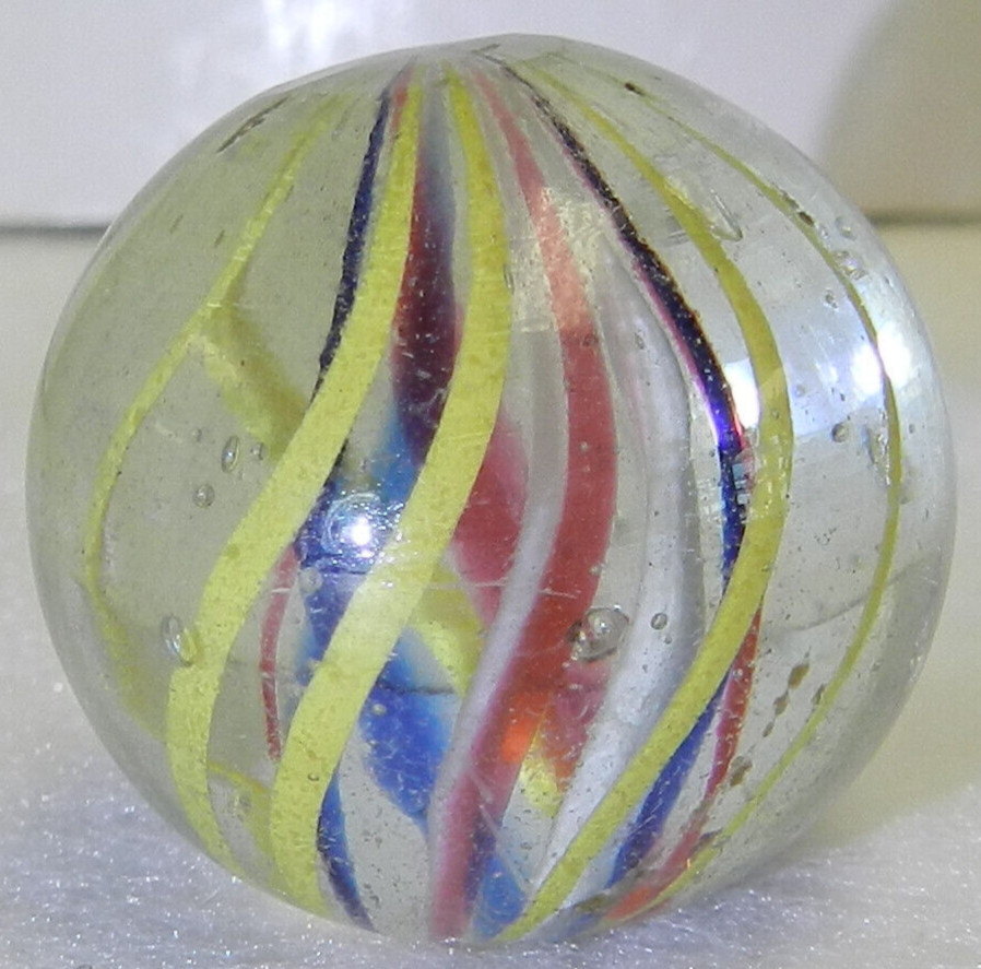 #18480m Very Nice Large Faceted Pontil German Handmade Swirl Marble .97 In Mint