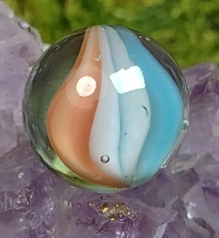 Elegant 💎 NM Turquoise & Peach Cateye Six-Vane “V” Style Vintage Marbles .60″