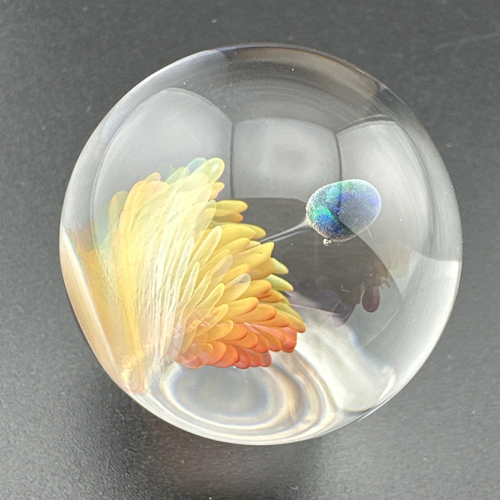 Contemporary Handmade Art Glass Marble 1.26″ Fumed Spiral Swirl + Opal, Boro MIB