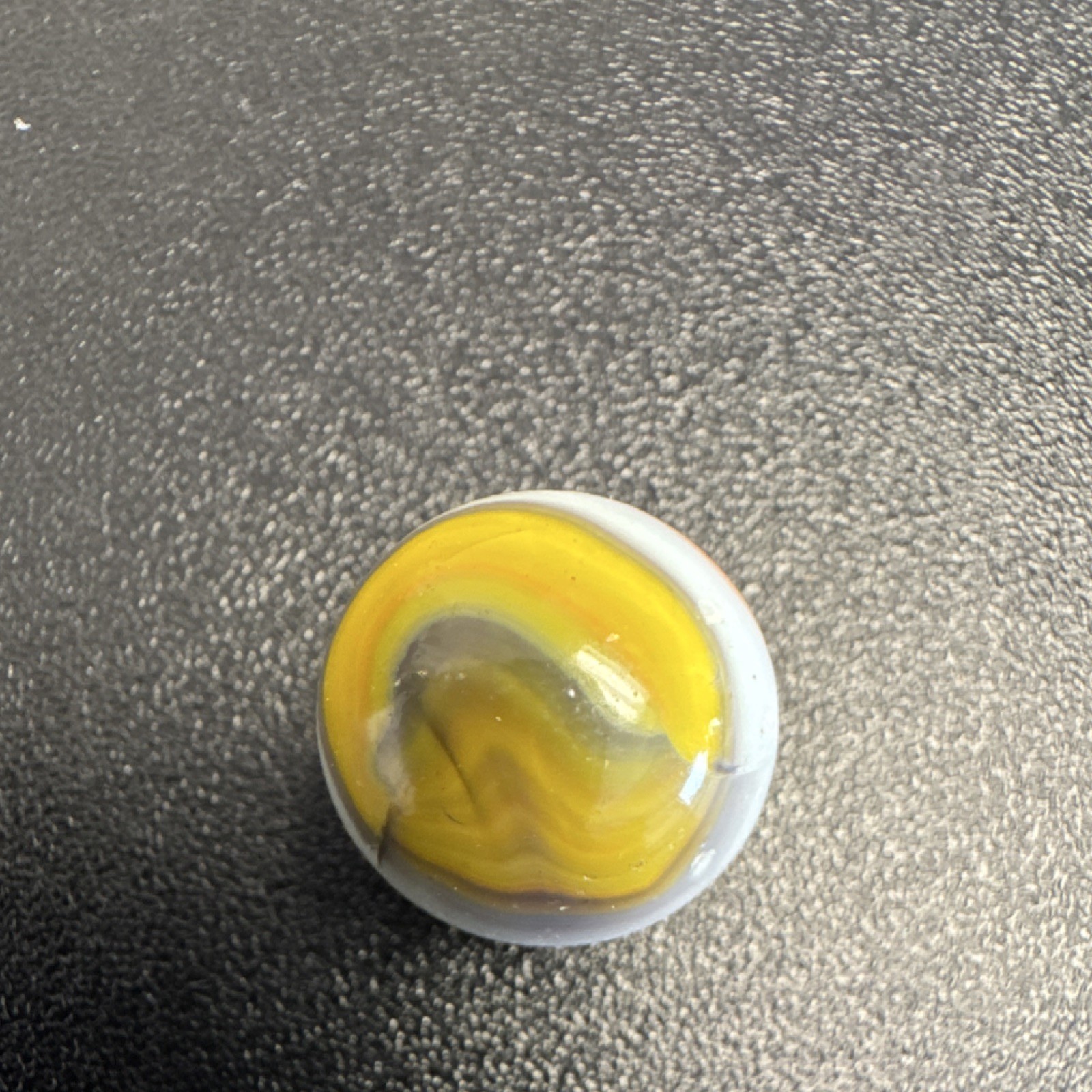 Marble. Unique Yellow, gray, white, orange and red. 3/4 inch.