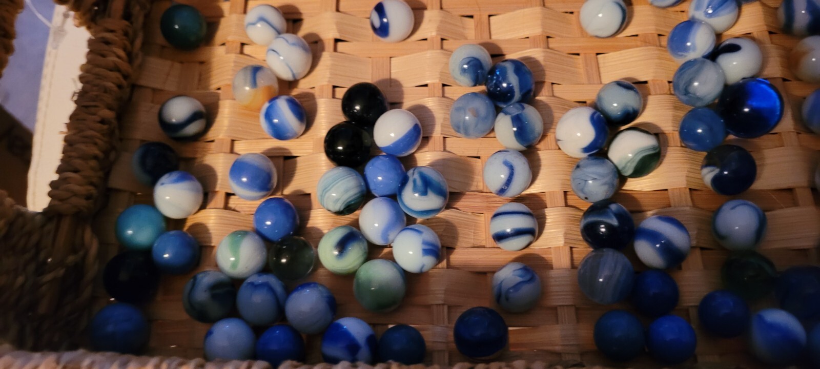 Medium Lot of Vintage Marbles Blue White Swirling Dark Solid Colorful Decorative