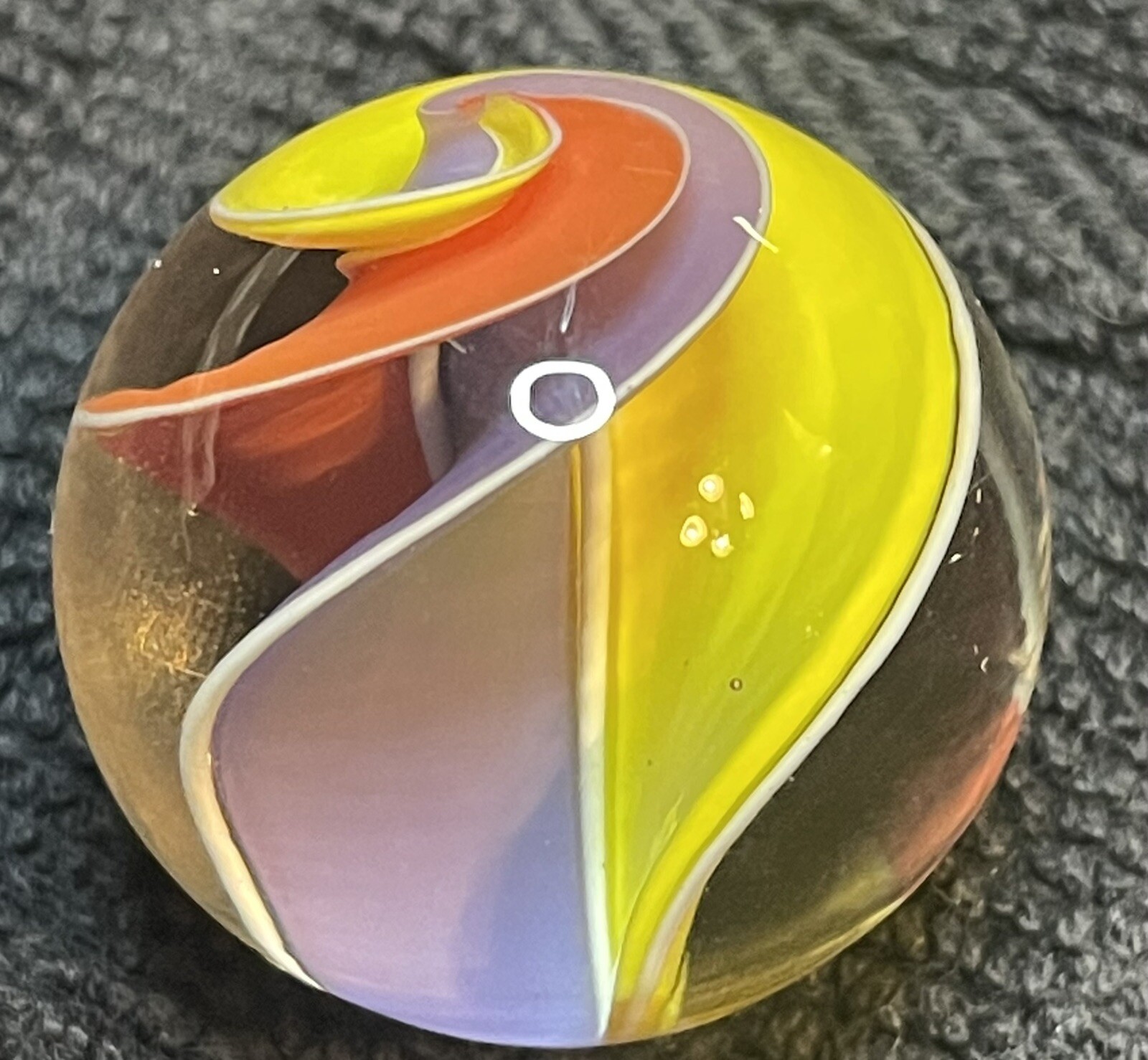 Multicolor Ribbon Core Marble Signed J.F. – Jody Fine or Fritz Possibly.