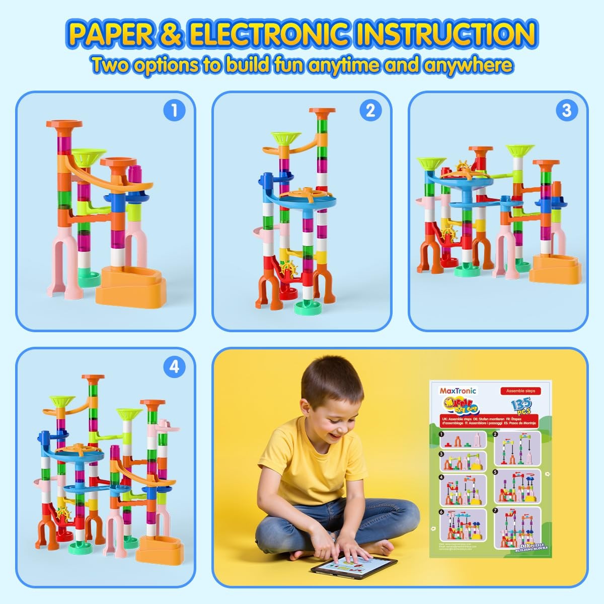 Marble Run for Kids,135 PCS Maze Track Set – Educational Building…