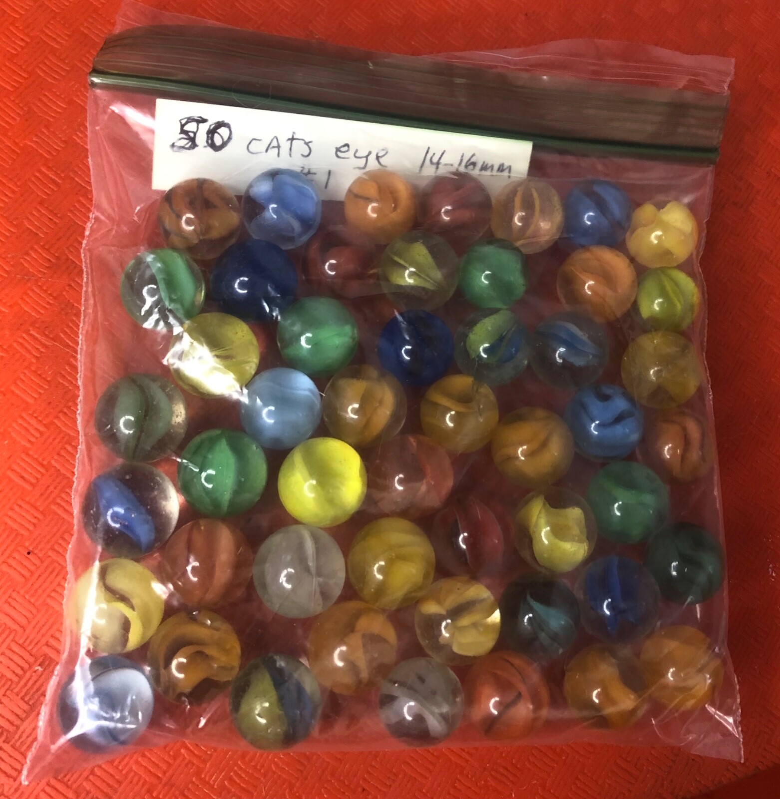 50 vintage CATS EYES OR RIBBON glass marbles 14-16mm