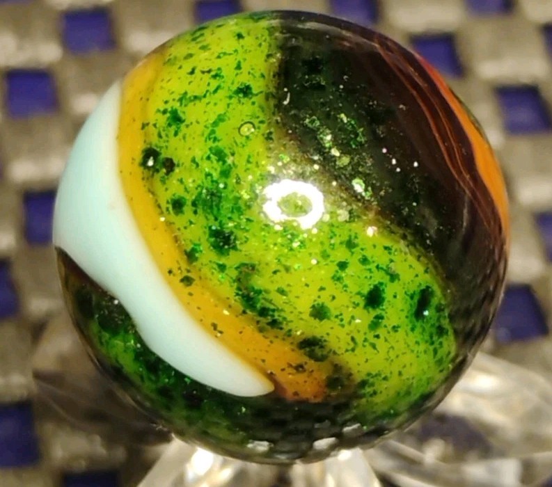 .75″ JABO MARBLES HEAVY AV. ON ROBIN EGG BLUE -GLASS SWIRL TOY MINT-