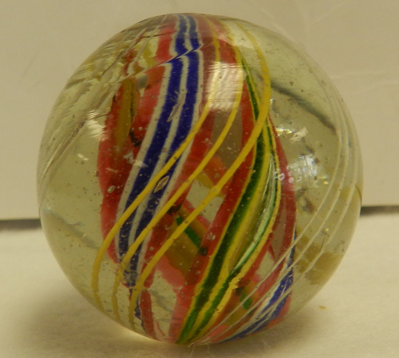 #20293m Nice 1.64 Vintage German Handmade Divided Ribbon Swirl Marble Mint Minus