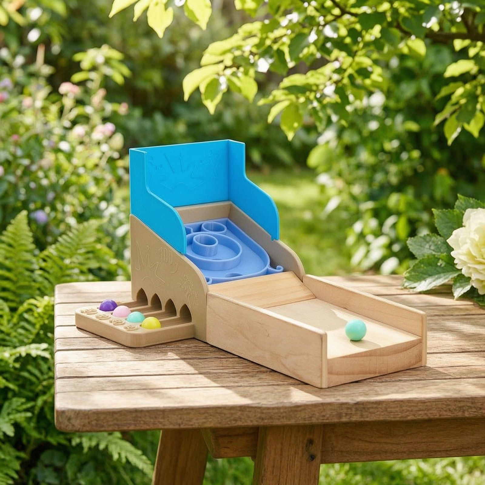 Wooden Marble Toy with Ramp Safe Tabletop Arcade Toy Compatible for Children