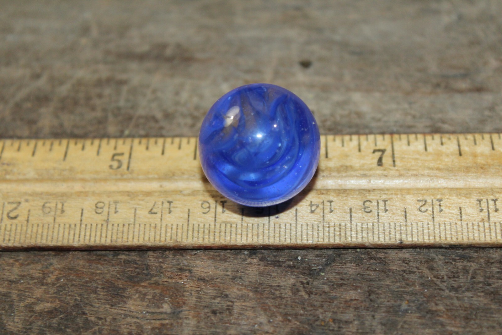 Vintage Machine Made Shooter Marble Caged Blue Swirl Clear