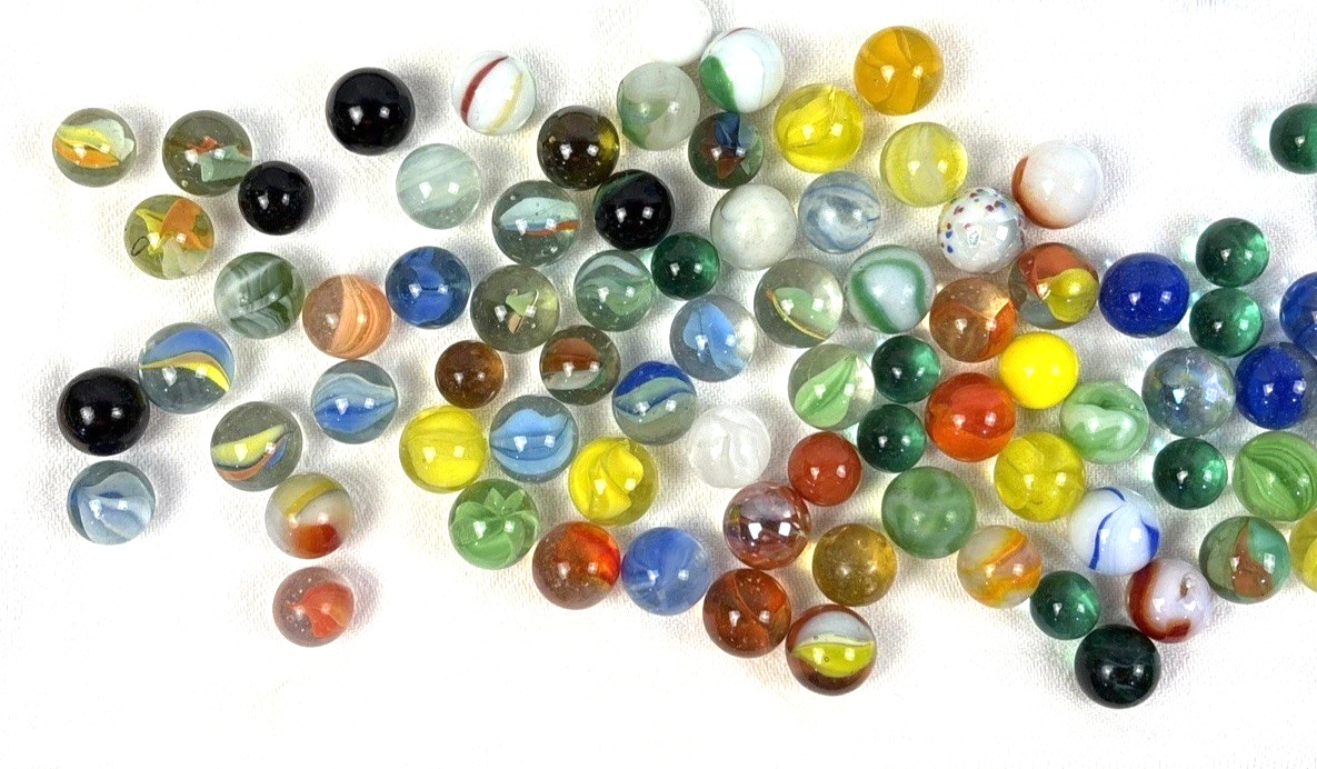 Vintage Small Ball Mason Jar Filled with 130 Assorted Marbles Sizes&Colors MS04