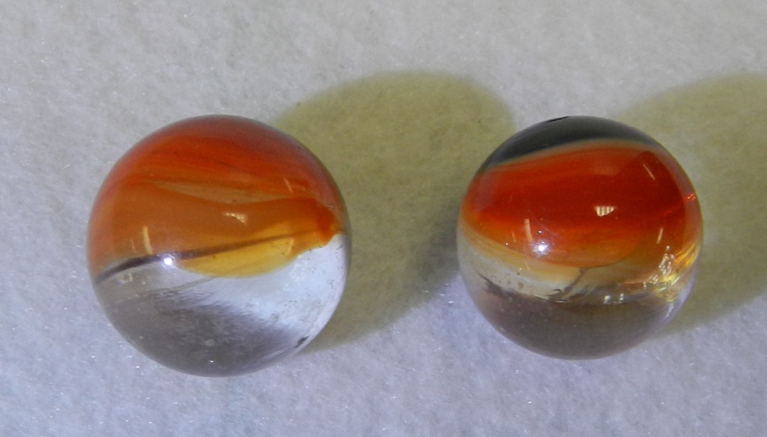 #21111m Vintage Pair of Cull Master Marble Tiger Eye Marbles .65 and .69 Inches