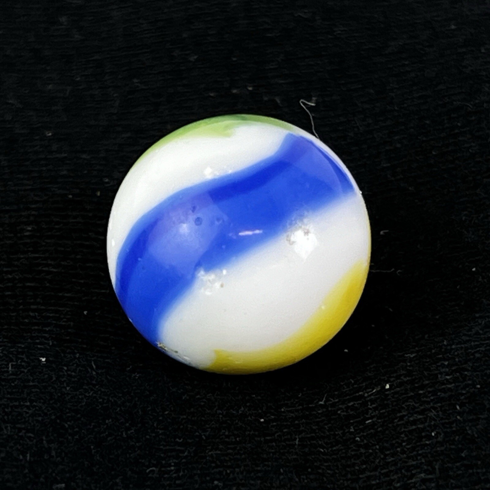 Vintage Akro Agate Peltier Art Swirl Glass Marble .62” White Blue Green Yellow