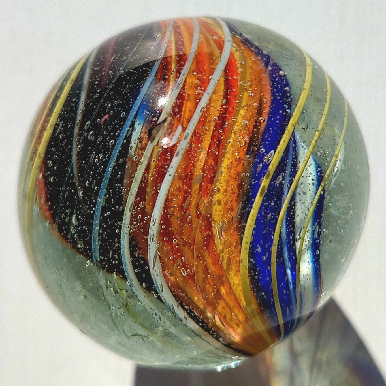 1880’S RARE 1.6″ GERMAN SWIRL HANDMADE ANTIQUE BANDED RIBBON CORE MARBLE VINTAGE