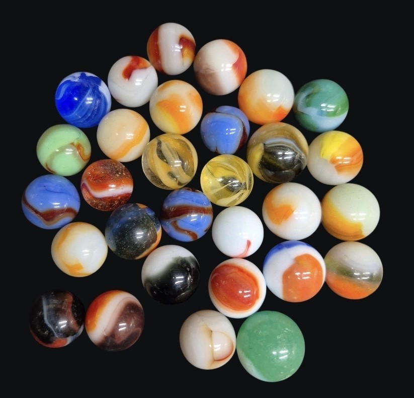 Lot 30 Vintage Marbles Glass Akro Vitro Peltier Marble King Swirl Patch VG USA