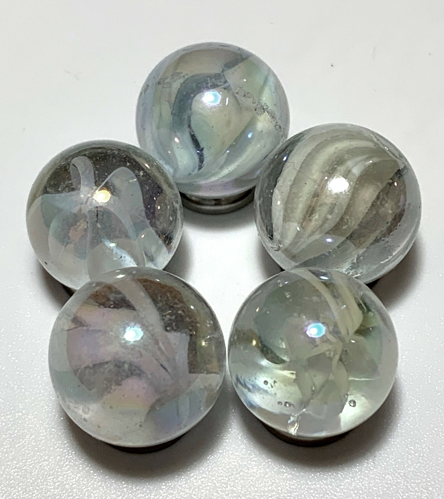 16mm White Snowflake Cat’s Eye Early Ed Glass Marble Players Pk 5 VACOR Cats Eye